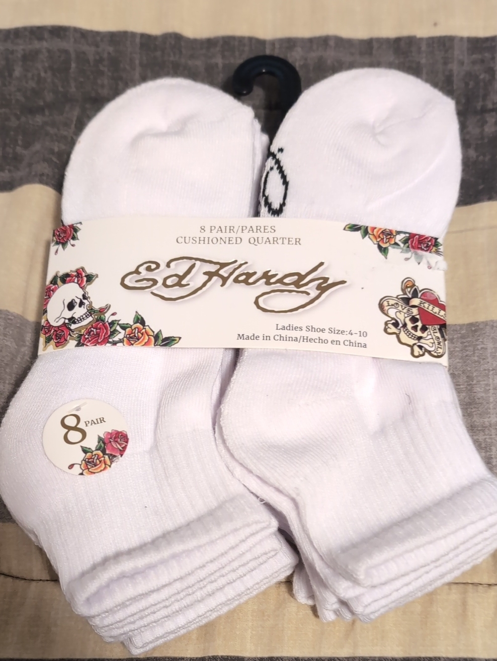 Ed Hardy Women's Cushioned Quarter Socks - 8 Pack New